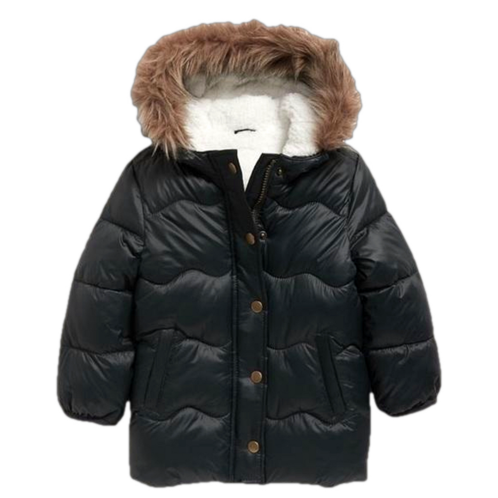 Unisex Girls Boys Toddler Fur Trim Hooded Frost Free Black Puffer Jacket  5T